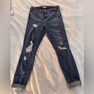 Good American Blue Boyfriend Jeans Distressed Denim